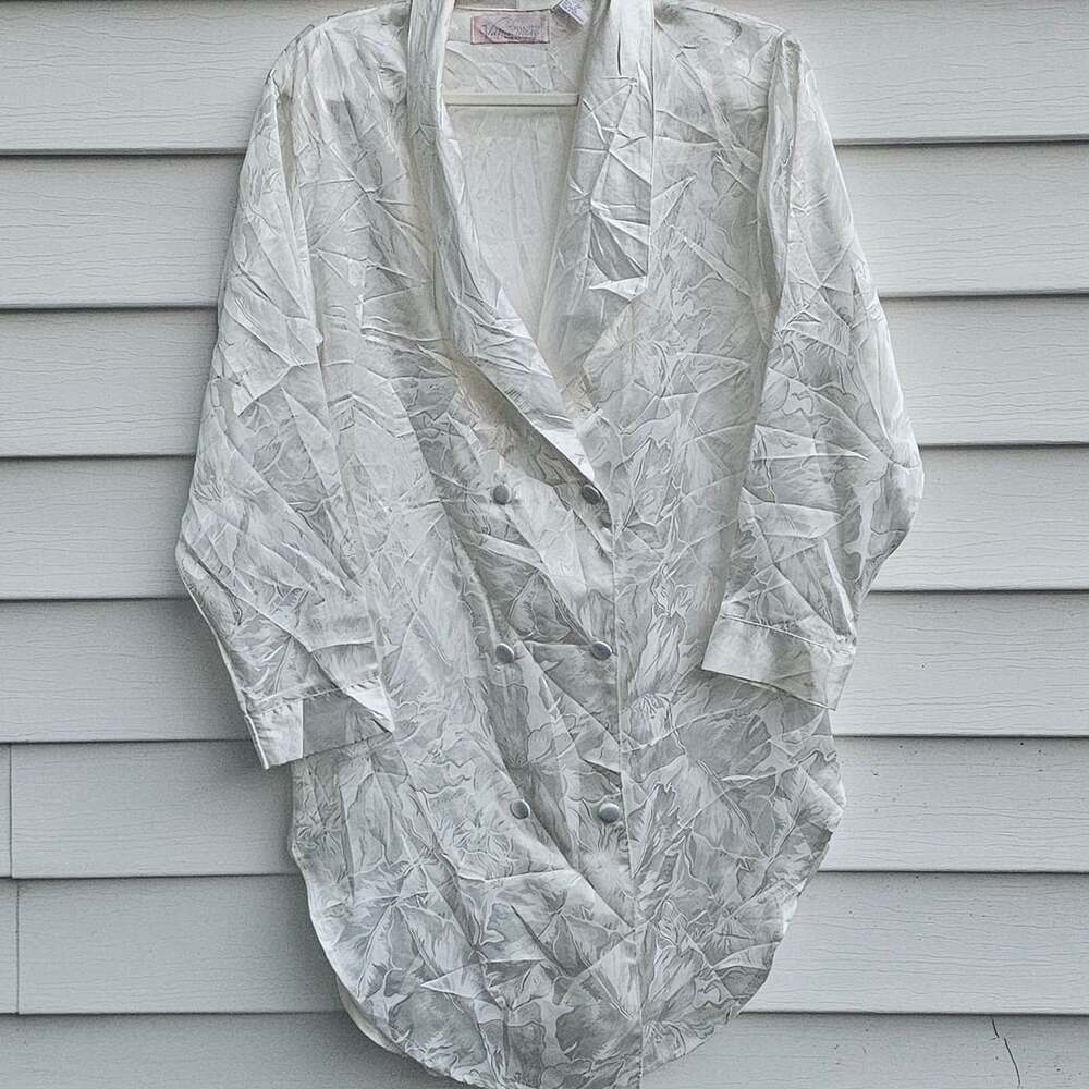 Vintage Vandemere Robe Small Ivory Floral Jacquard Double Breasted Glam